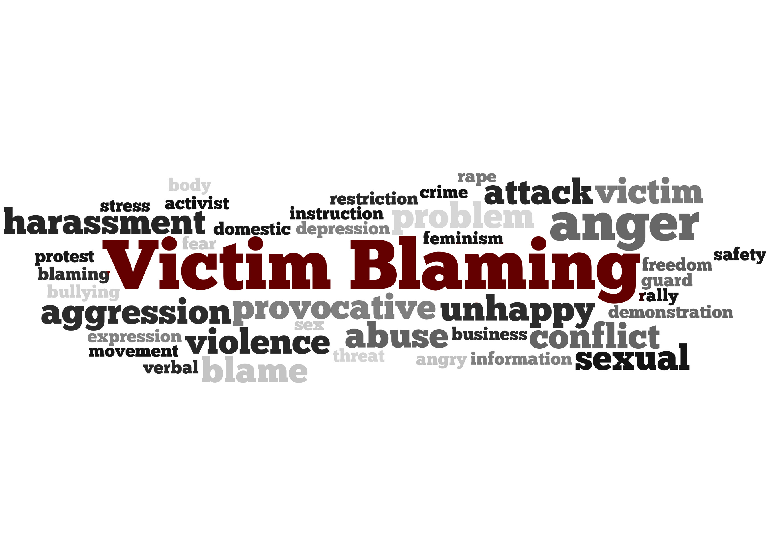 Victim Blaming, word cloud concept on white background.