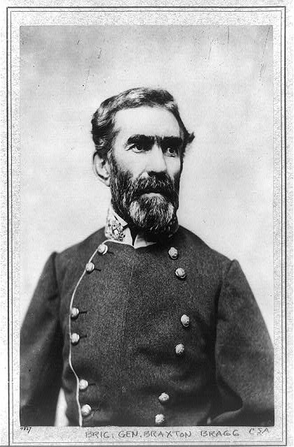 General Braxton Bragg. United States, None. [Photographed between 1861 and 1865, printed later] [Photograph] Retrieved from the Library of Congress, https://www.loc.gov/item/2001695009/.