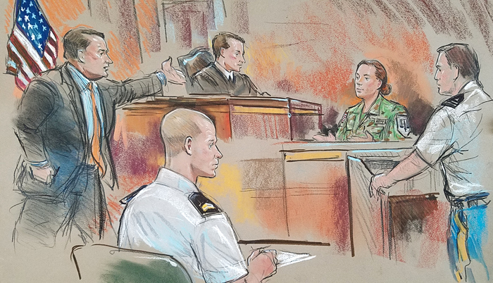Firm founder, Will M. Helixon, examines a witness during the Motion to Disqualify the Convening Authority, GEN Robert. B. Abrams, during the trial of United States v. SGT Bergdahl, at Fort Bragg, North Carolina, on August 24, 2016.