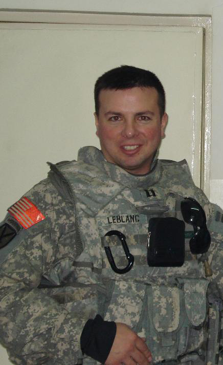 Andre Le Blanc in U.S. Army uniform and body armor with name patch
