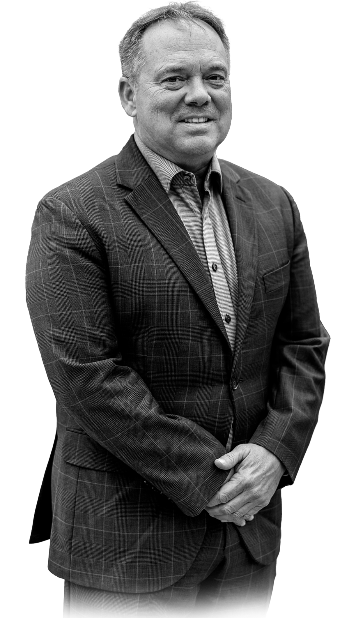 Scott Brokaw cut out portrait in black and white with faded edges