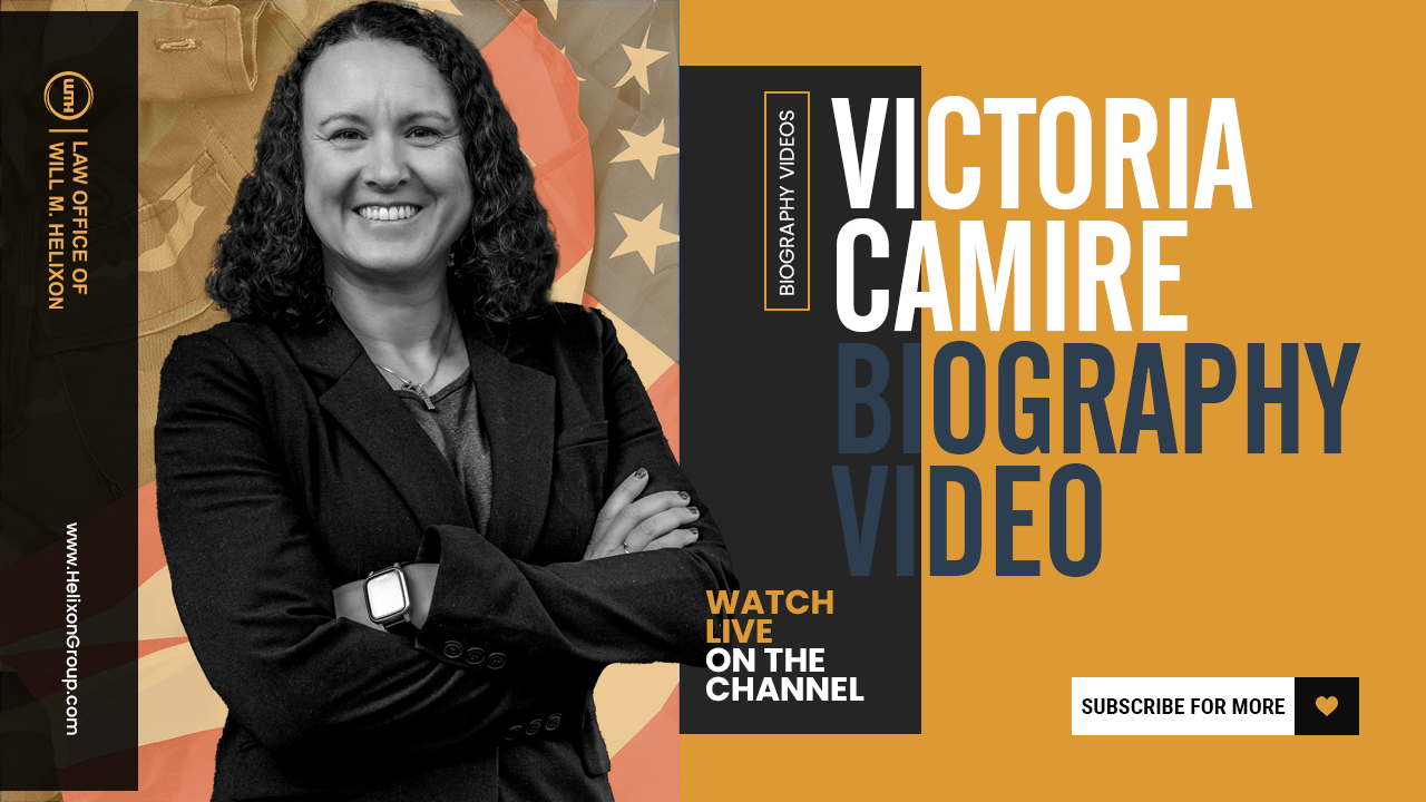 Victoria Camire, arms crossed, biography video thumbnail