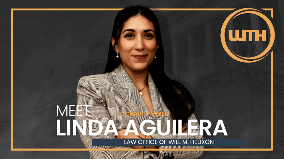 Military lawyer Linda Aguilera against a dark US Capitol background with gold framing and the LOWMH logo
